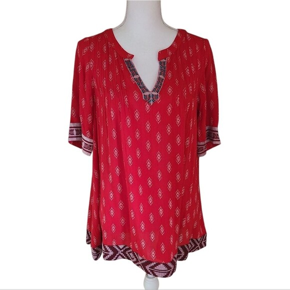 NWOT sundance whistling gypsy beaded embroidered ikat block print blouse XS - Picture 1 of 7